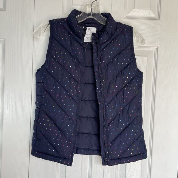 Gap Teen Girls puffer vest Water Resistant Large Blue Polka Dots - Picture 4 of 11